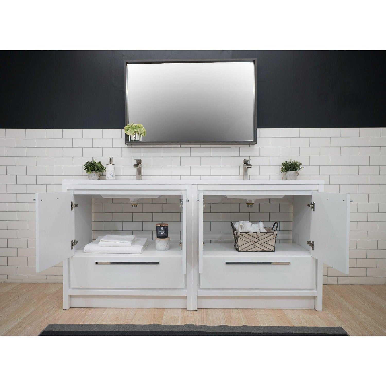 Amara 72&quot; High Gloss White Freestanding Vanity With Double Reinforced White Acrylic Sinks