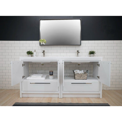 Amara 72&quot; High Gloss White Freestanding Vanity With Double Reinforced White Acrylic Sinks