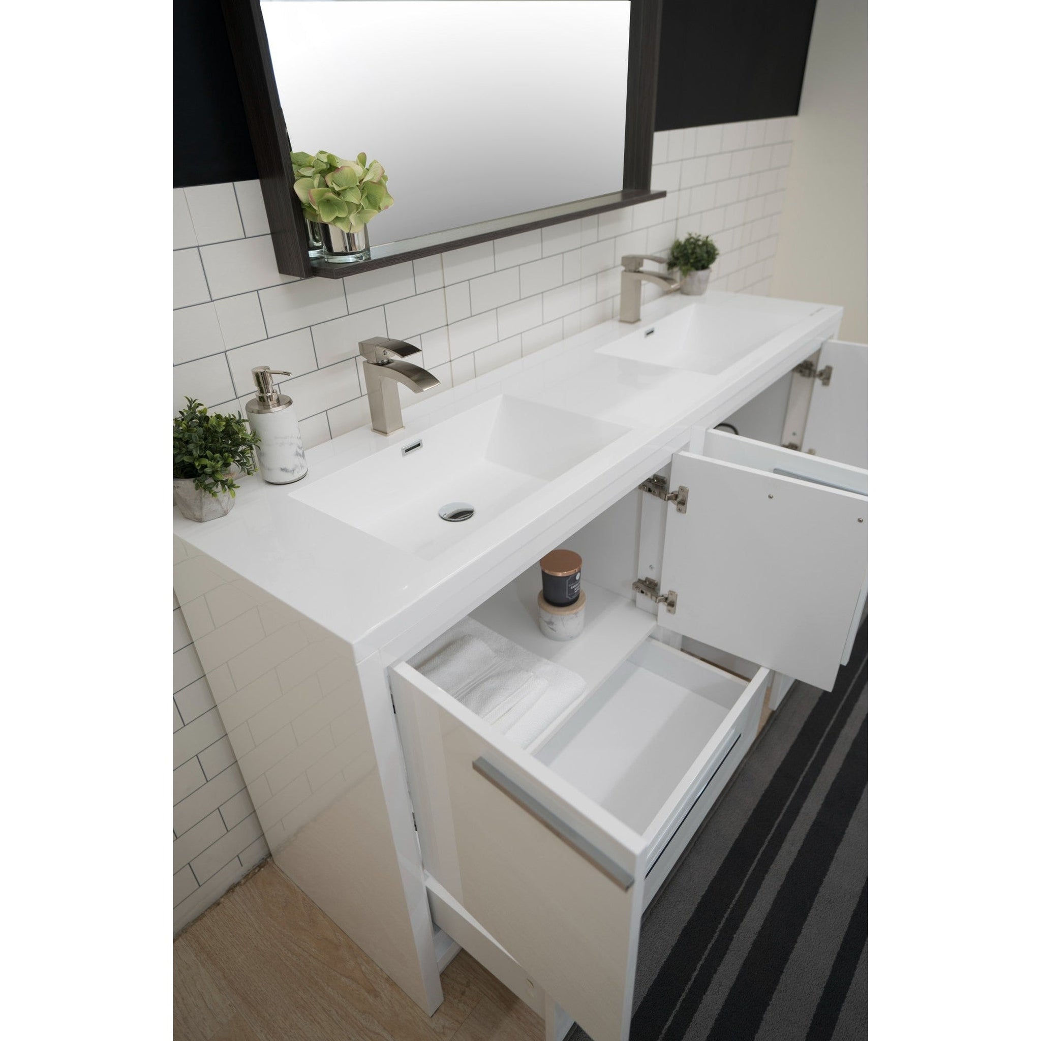 Amara 72&quot; High Gloss White Freestanding Vanity With Double Reinforced White Acrylic Sinks