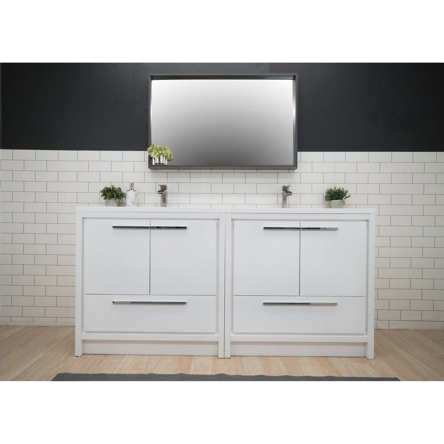 Amara 72&quot; High Gloss White Freestanding Vanity With Double Reinforced White Acrylic Sinks