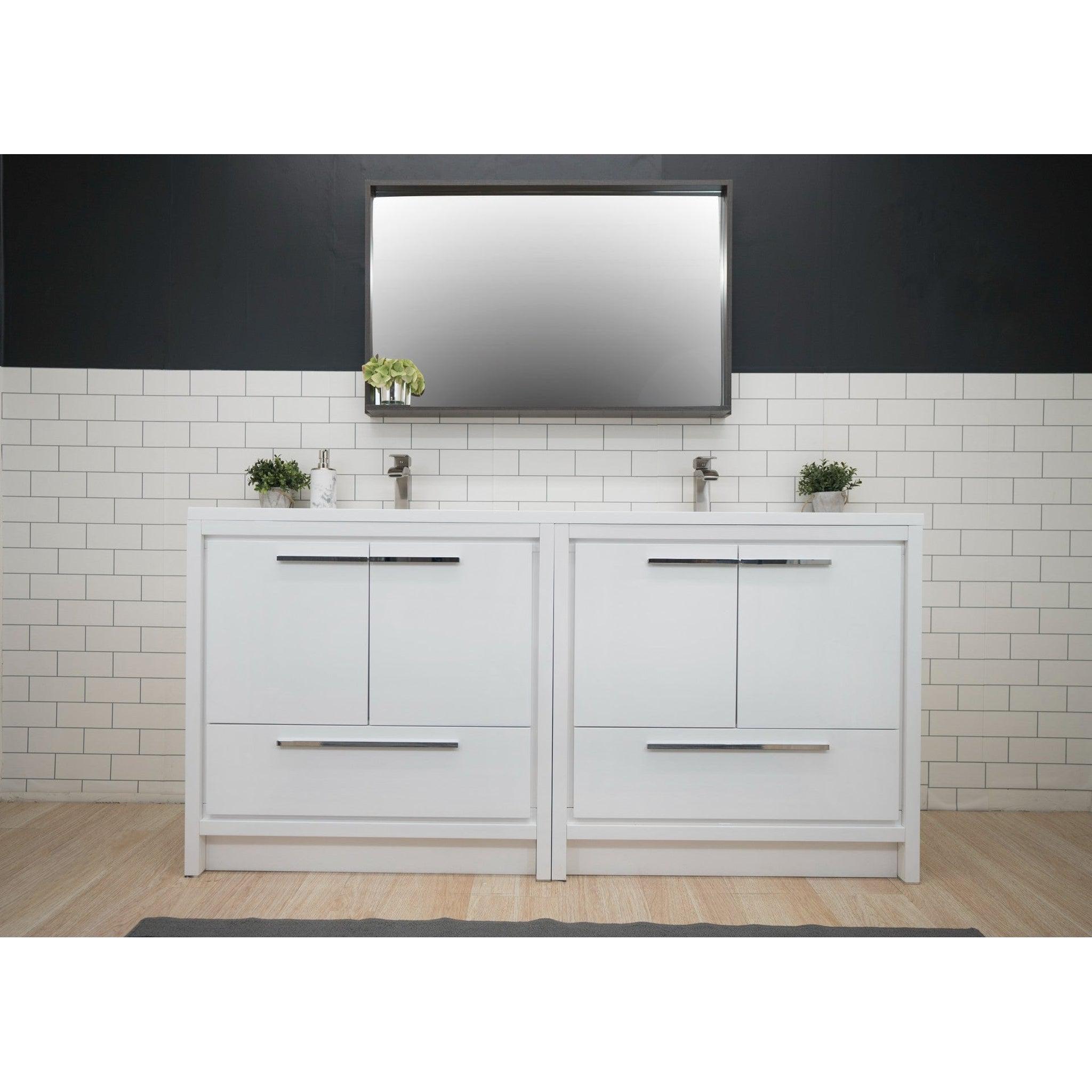 Amara 72&quot; High Gloss White Freestanding Vanity With Double Reinforced White Acrylic Sinks