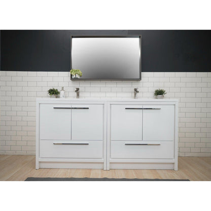 Amara 72&quot; High Gloss White Freestanding Vanity With Double Reinforced White Acrylic Sinks