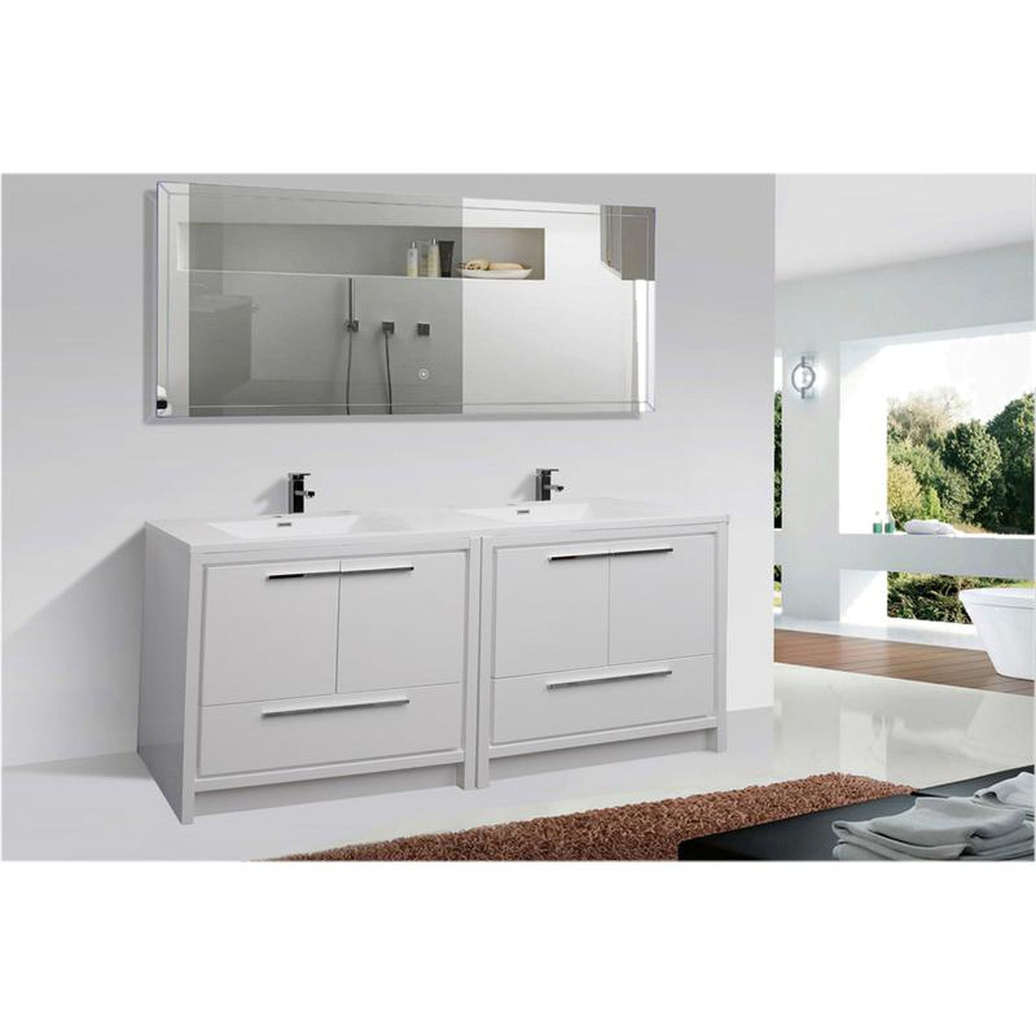 Amara 72&quot; High Gloss White Freestanding Vanity With Double Reinforced White Acrylic Sinks