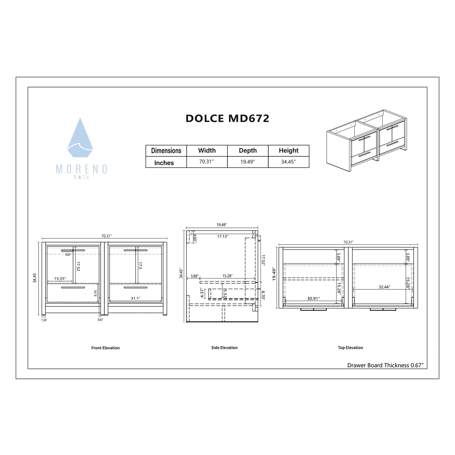 Amara 72&quot; High Gloss White Freestanding Vanity With Double Reinforced White Acrylic Sinks