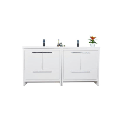 Amara 72&quot; High Gloss White Freestanding Vanity With Double Reinforced White Acrylic Sinks