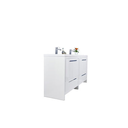 Amara 72&quot; High Gloss White Freestanding Vanity With Double Reinforced White Acrylic Sinks