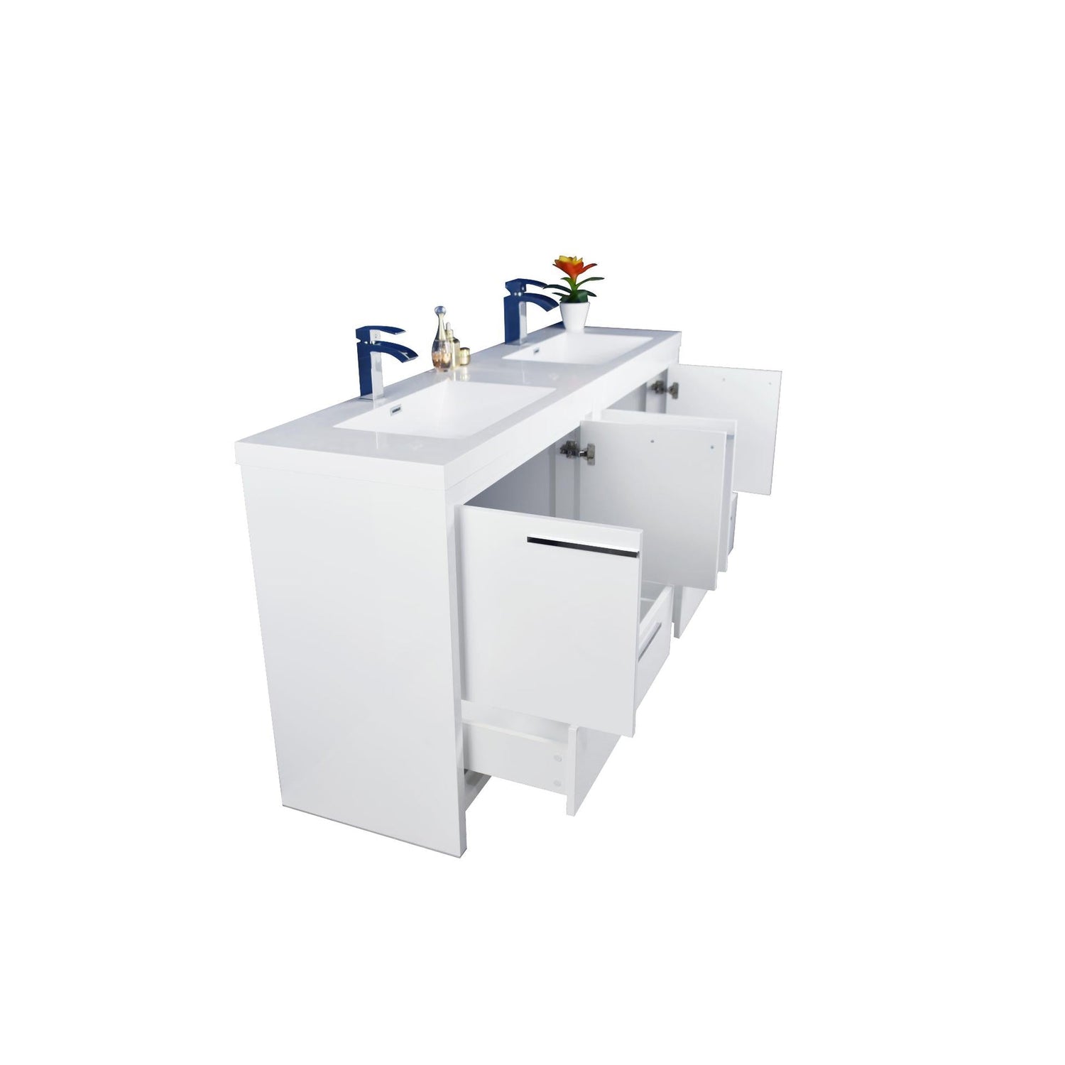 Amara 72&quot; High Gloss White Freestanding Vanity With Double Reinforced White Acrylic Sinks