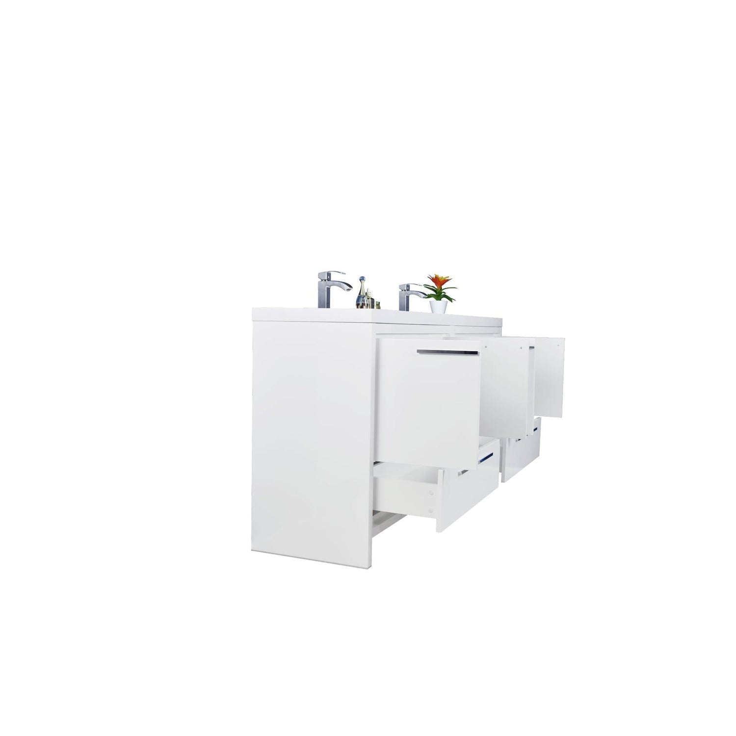 Amara 72&quot; High Gloss White Freestanding Vanity With Double Reinforced White Acrylic Sinks