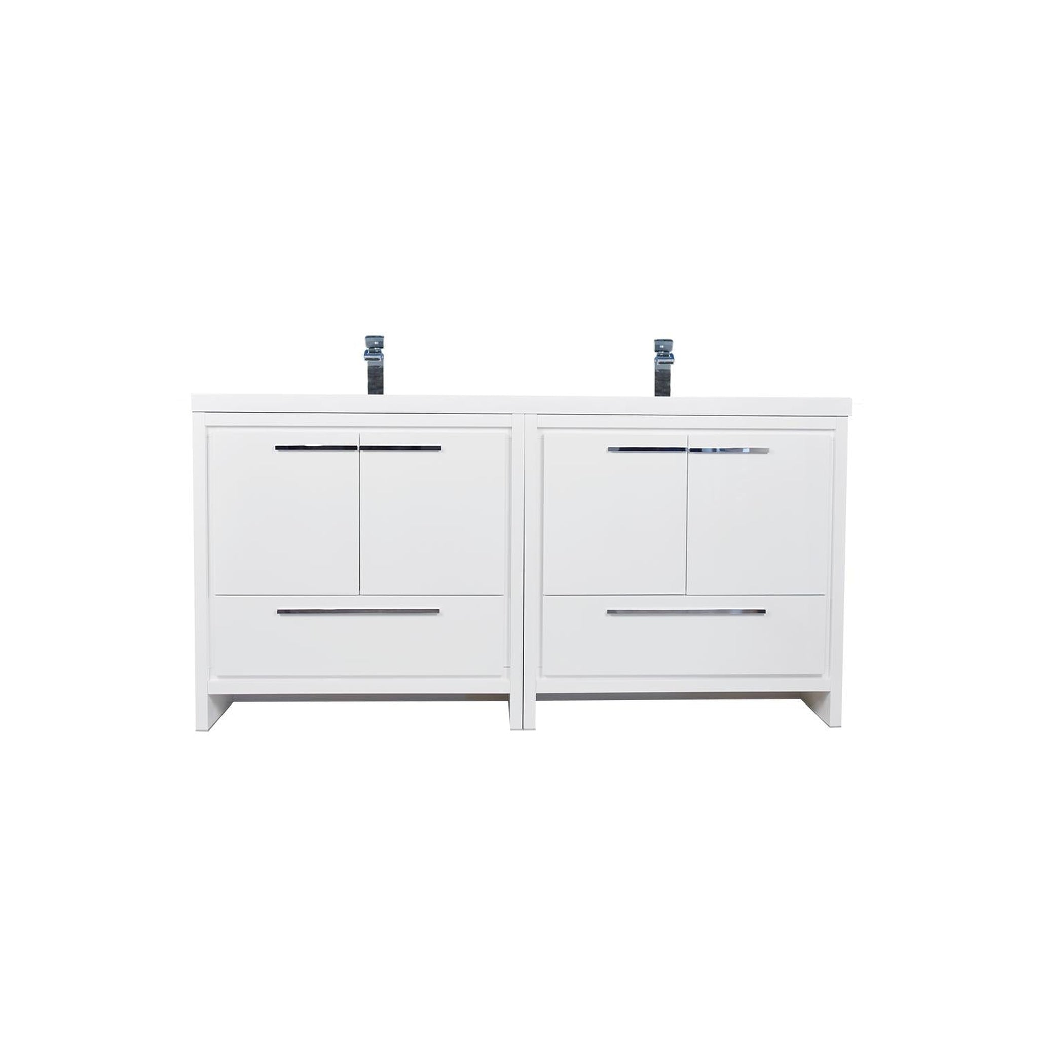 Amara 72&quot; High Gloss White Freestanding Vanity With Double Reinforced White Acrylic Sinks