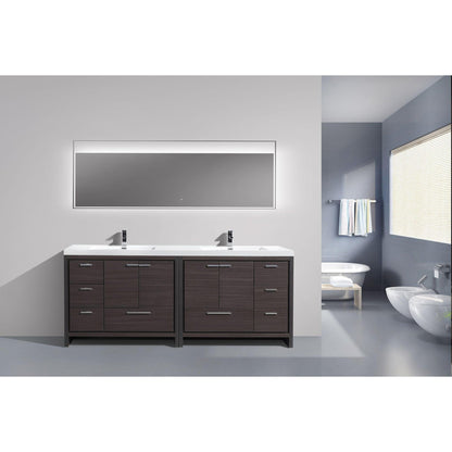 Amara 84&quot; Dark Gray Oak Freestanding Vanity With Double Reinforced White Acrylic Sinks