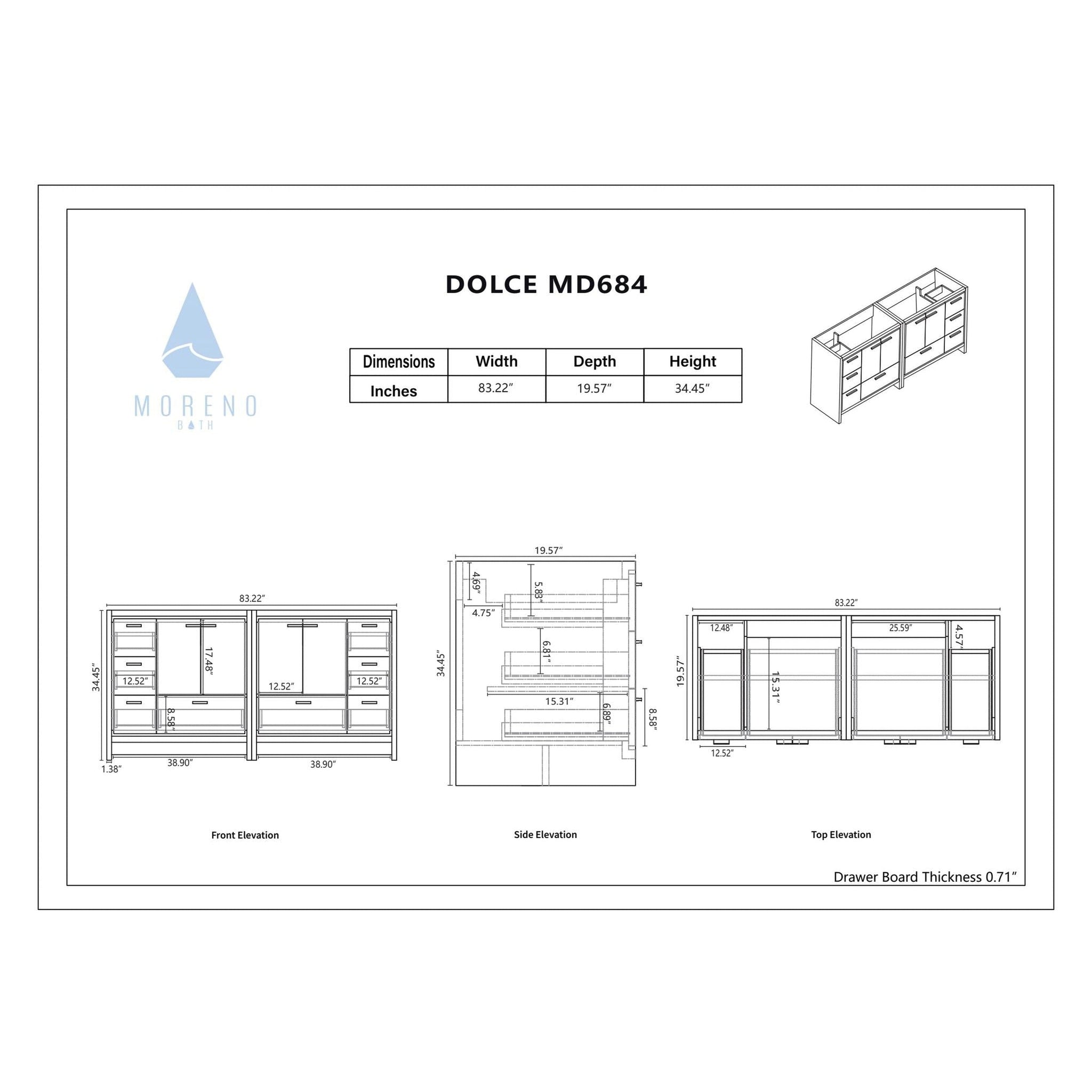 Amara 84&quot; High Gloss Night Blue Freestanding Vanity With Double Reinforced White Acrylic Sinks