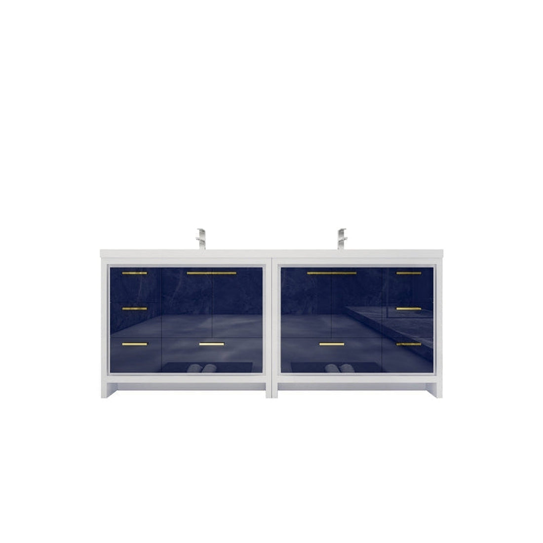 Amara 84&quot; High Gloss Night Blue Freestanding Vanity With Double Reinforced White Acrylic Sinks