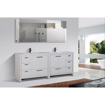 Amara 84&quot; High Gloss White Freestanding Vanity With Double Reinforced White Acrylic Sinks