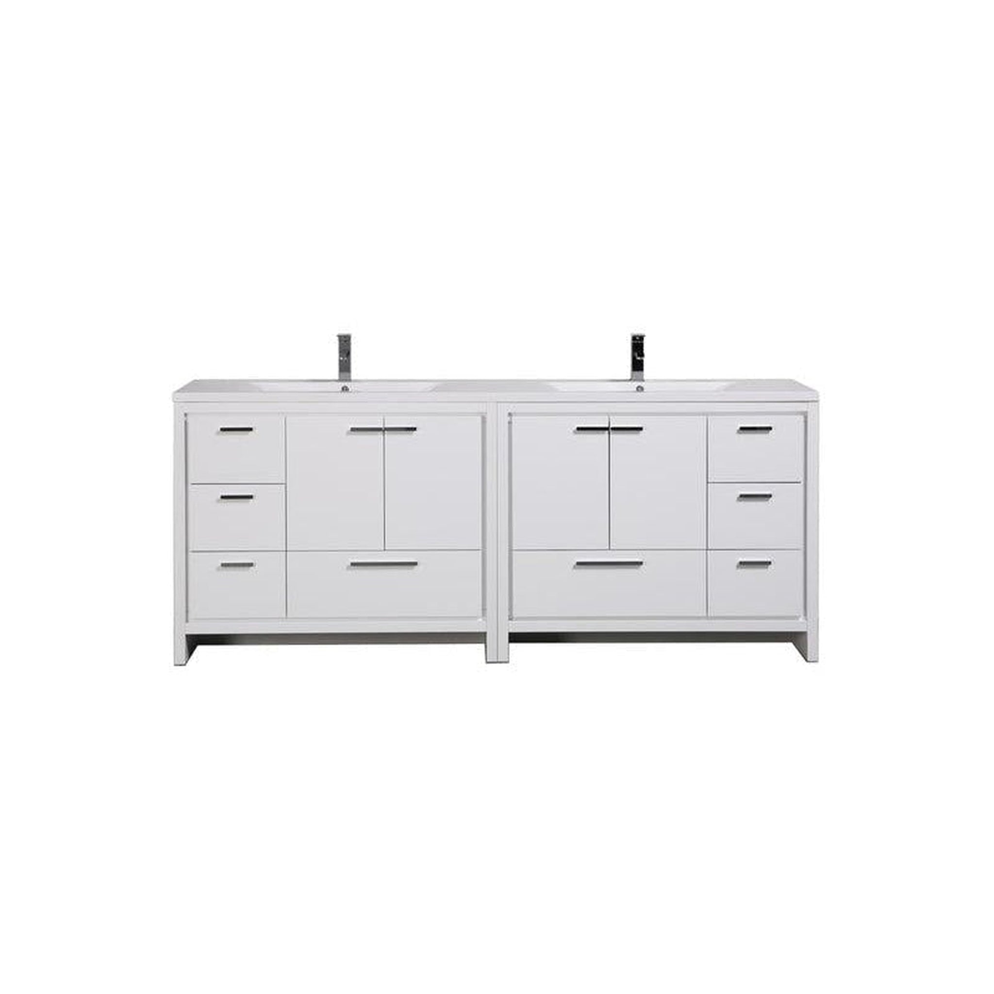 Amara 84&quot; High Gloss White Freestanding Vanity With Double Reinforced White Acrylic Sinks