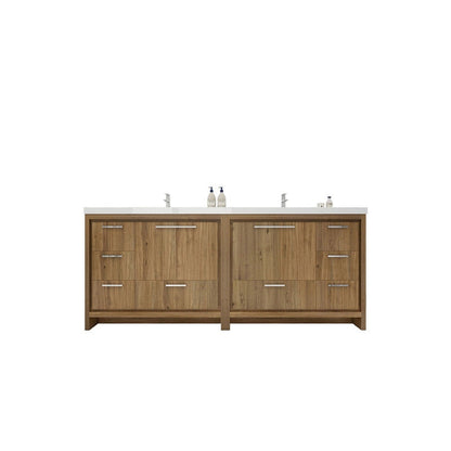 Amara 84&quot; Natural Oak Freestanding Vanity With Double Reinforced White Acrylic Sinks