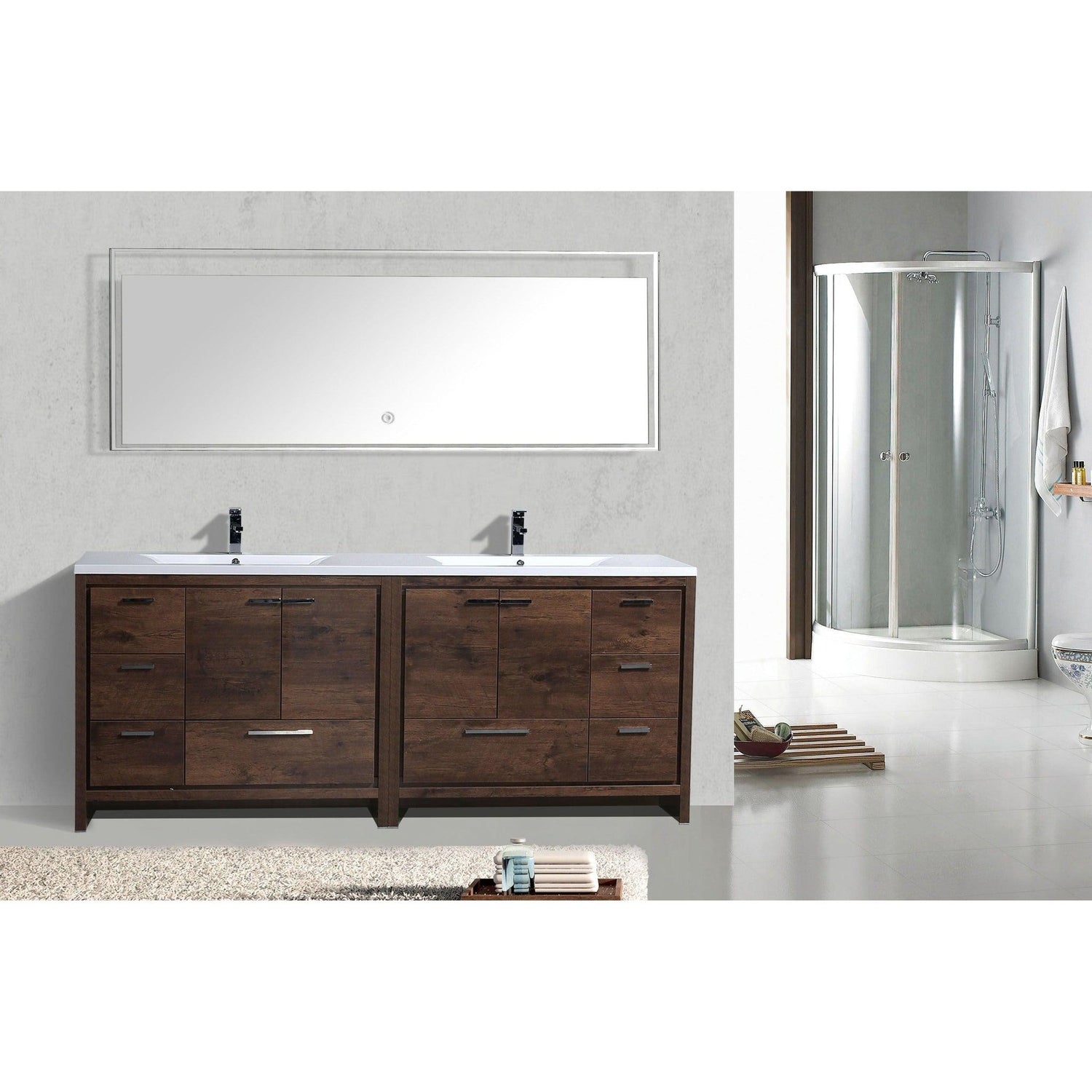 Amara 84&quot; Rosewood Freestanding Vanity With Double Reinforced White Acrylic Sinks