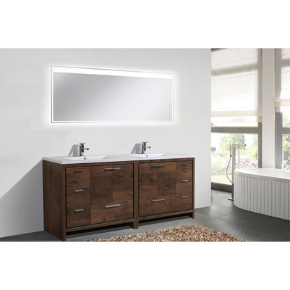 Amara 84&quot; Rosewood Freestanding Vanity With Double Reinforced White Acrylic Sinks