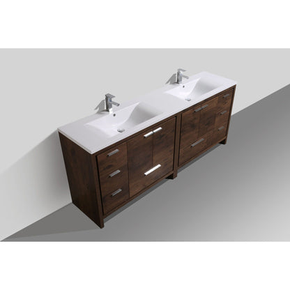 Amara 84&quot; Rosewood Freestanding Vanity With Double Reinforced White Acrylic Sinks