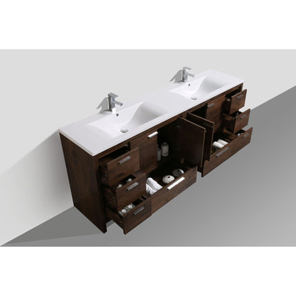 Amara 84&quot; Rosewood Freestanding Vanity With Double Reinforced White Acrylic Sinks