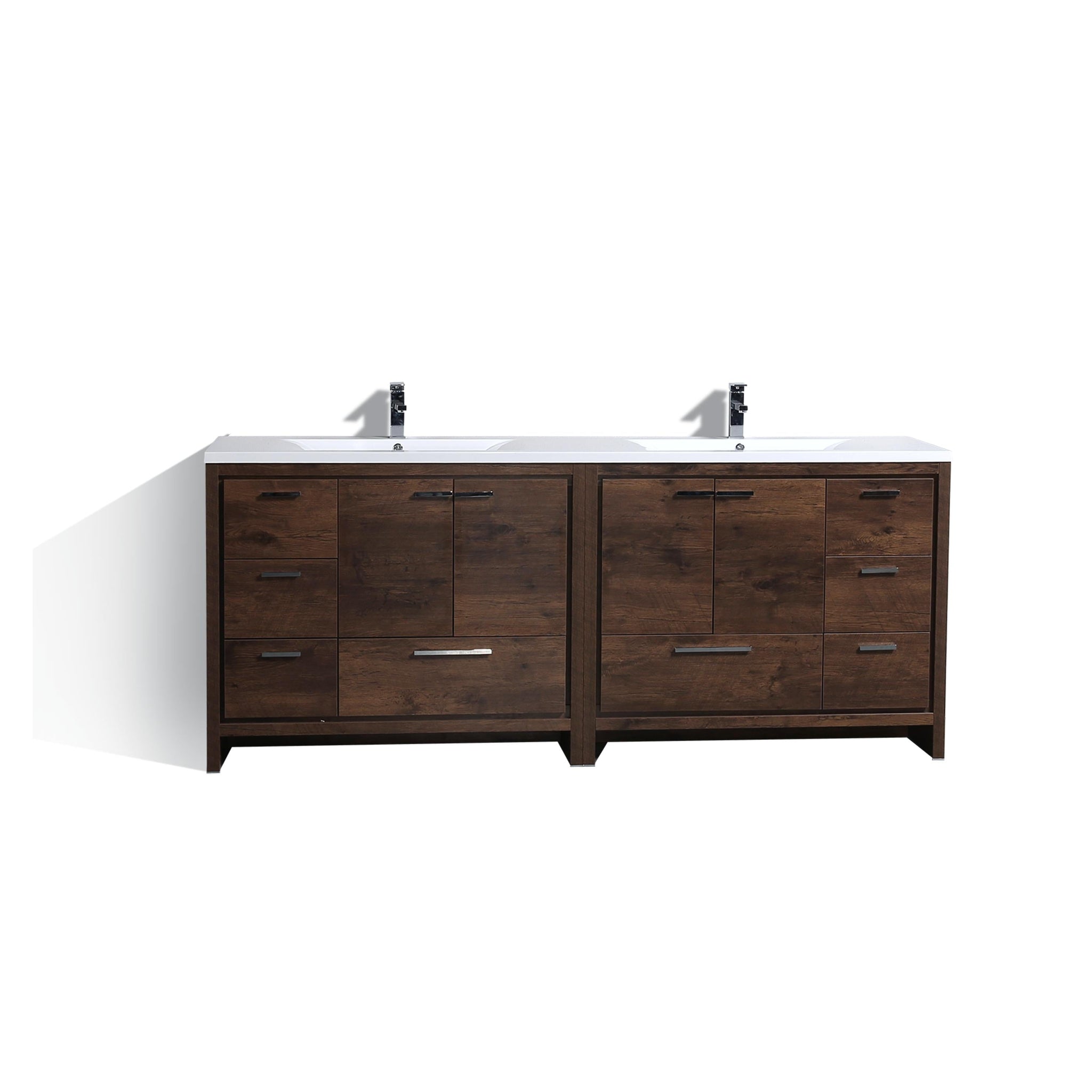 Amara 84&quot; Rosewood Freestanding Vanity With Double Reinforced White Acrylic Sinks