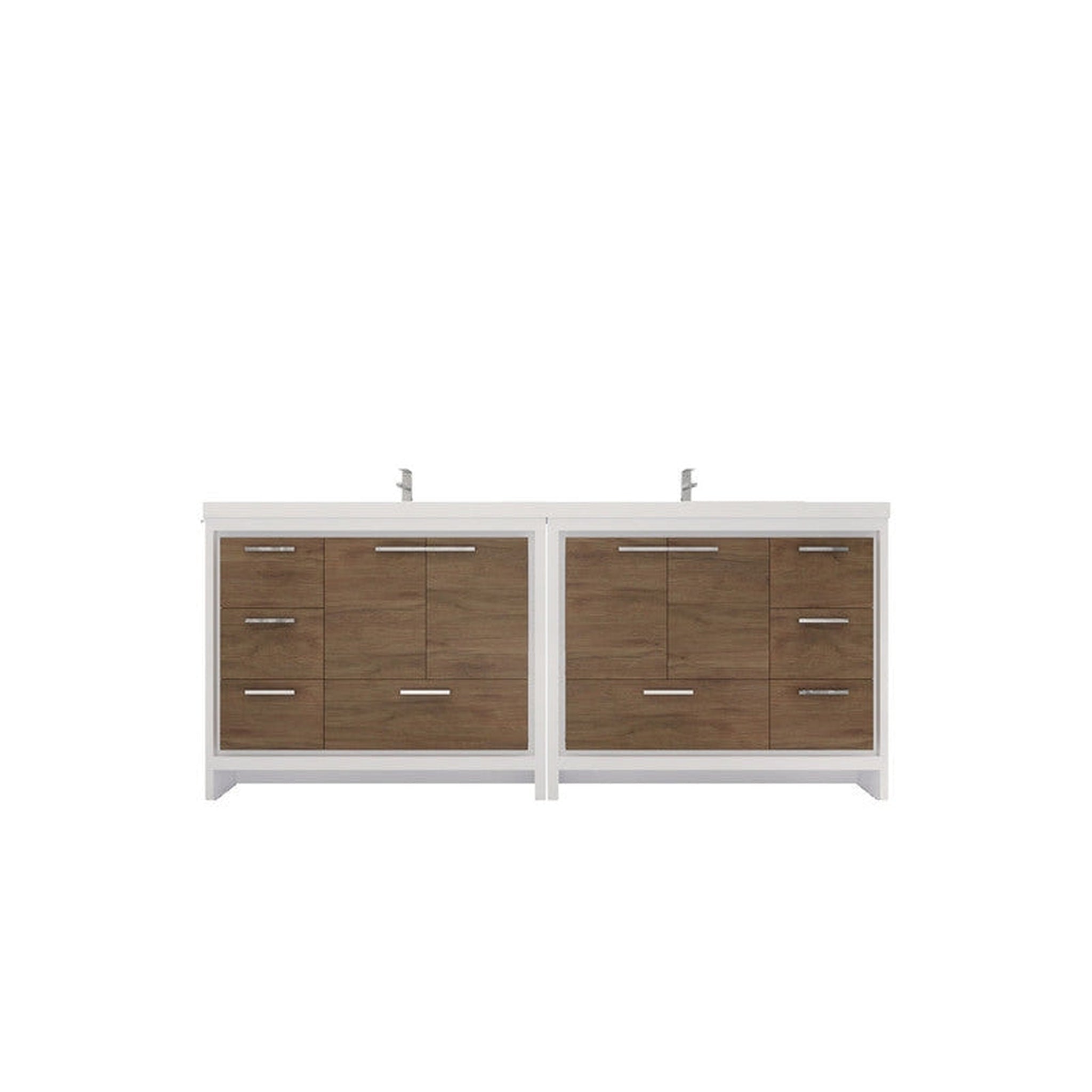 Amara 84&quot; White Oak Freestanding Vanity With Double Reinforced White Acrylic Sinks