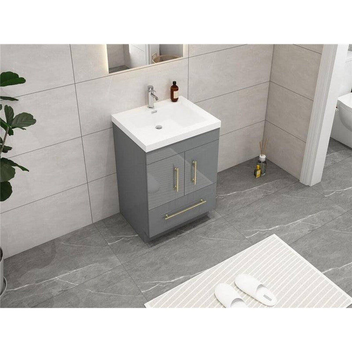 Elara 24&quot; High Gloss Gray Freestanding Vanity With Single Reinforced White Acrylic Sink