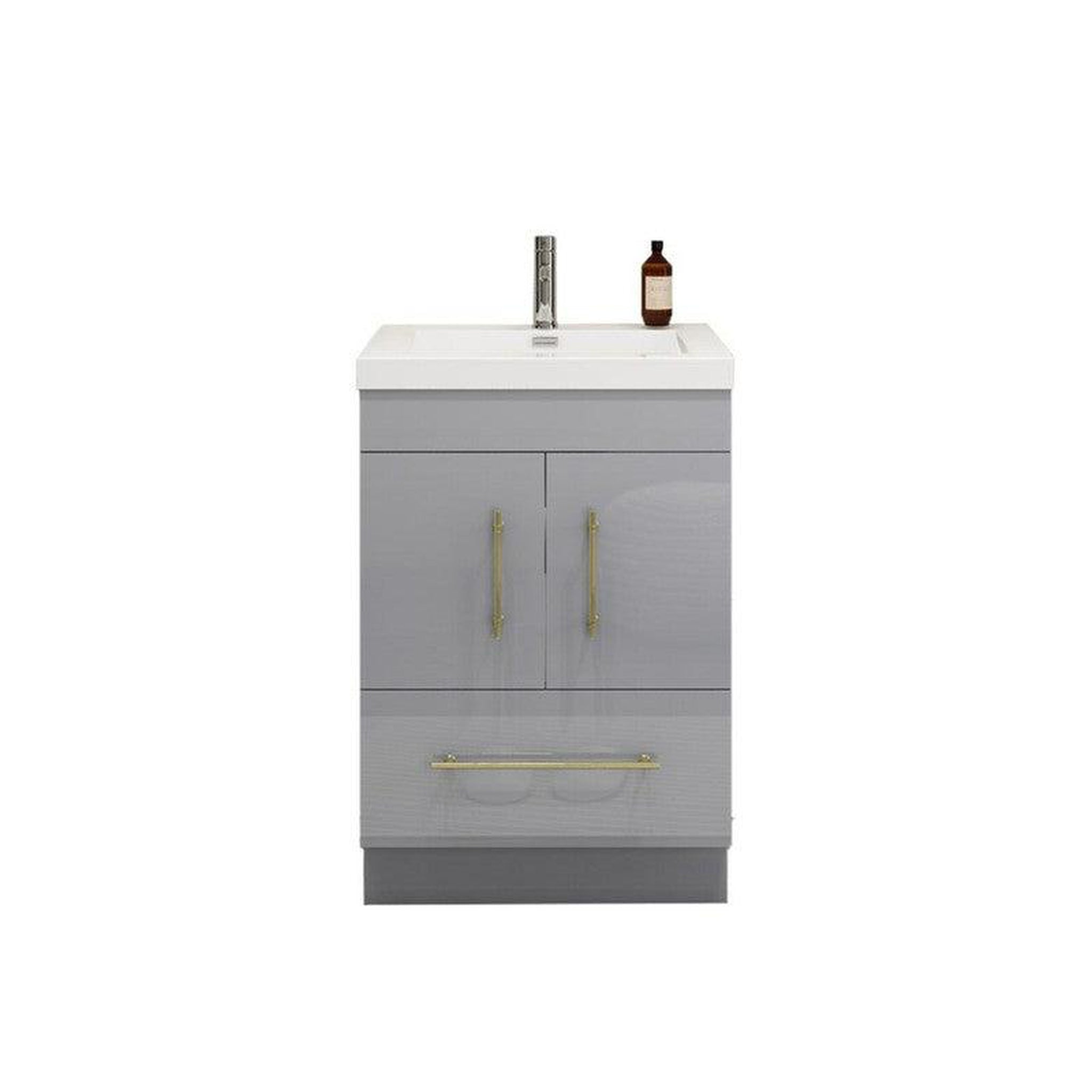 Elara 24&quot; High Gloss Gray Freestanding Vanity With Single Reinforced White Acrylic Sink