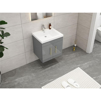 Elara 24&quot; High Gloss Gray Wall-Mounted Vanity With Single Reinforced White Acrylic Sink