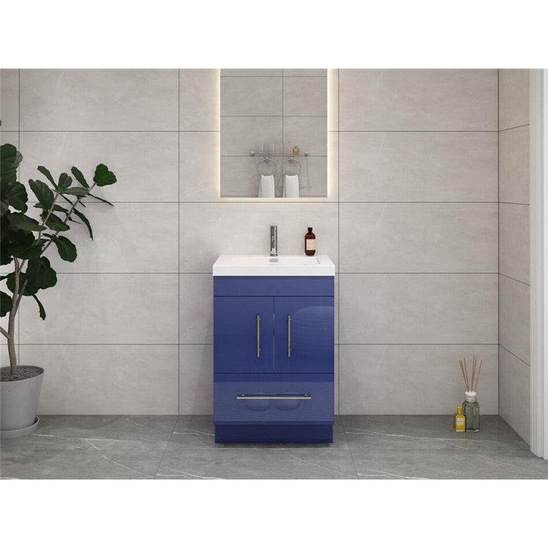 Elara 24&quot; High Gloss Night Blue Freestanding Vanity With Single Reinforced White Acrylic Sink