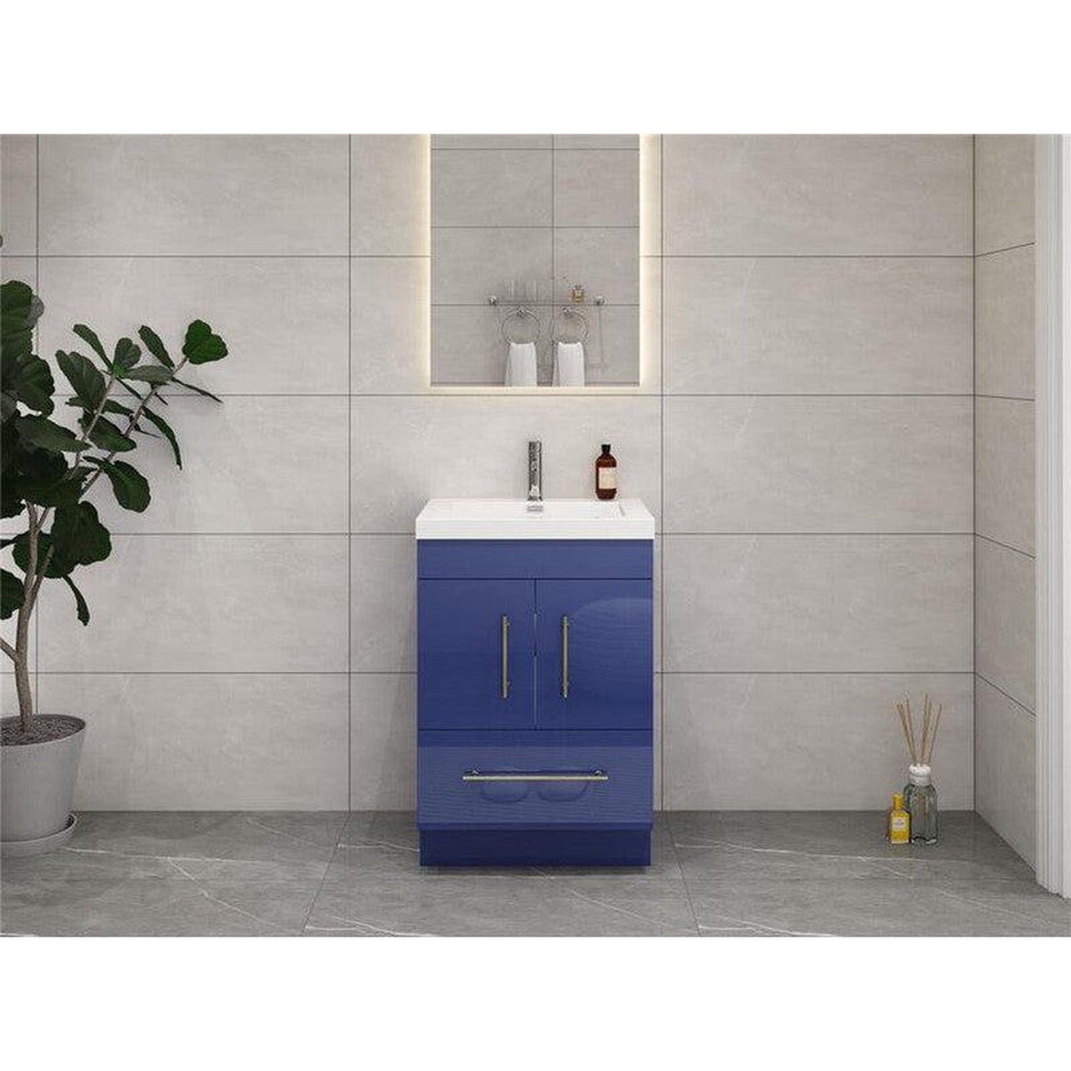 Elara 24&quot; High Gloss Night Blue Freestanding Vanity With Single Reinforced White Acrylic Sink