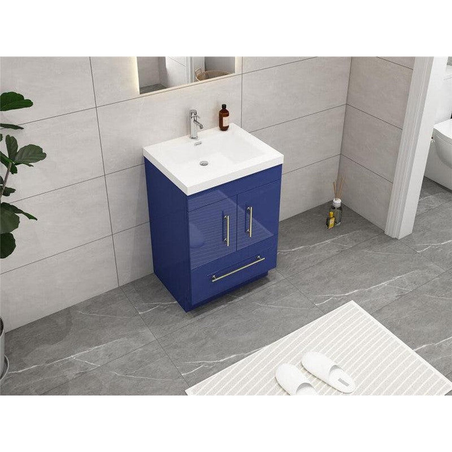 Elara 24&quot; High Gloss Night Blue Freestanding Vanity With Single Reinforced White Acrylic Sink