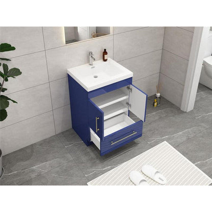 Elara 24&quot; High Gloss Night Blue Freestanding Vanity With Single Reinforced White Acrylic Sink