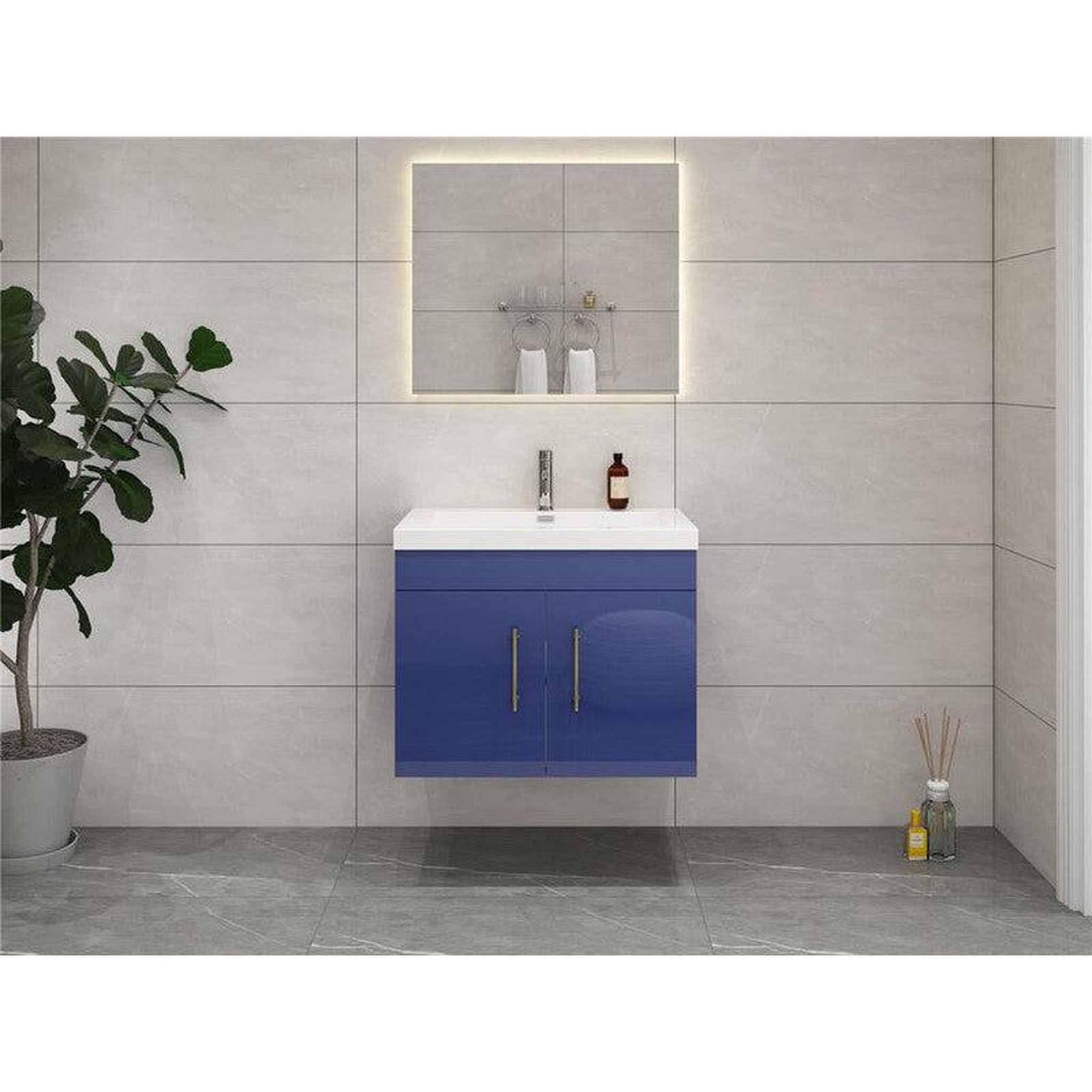 Elara 24&quot; High Gloss Night Blue Wall-Mounted Vanity With Single Reinforced White Acrylic Sink