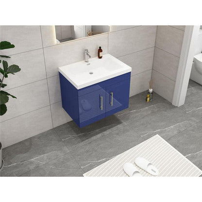 Elara 24&quot; High Gloss Night Blue Wall-Mounted Vanity With Single Reinforced White Acrylic Sink