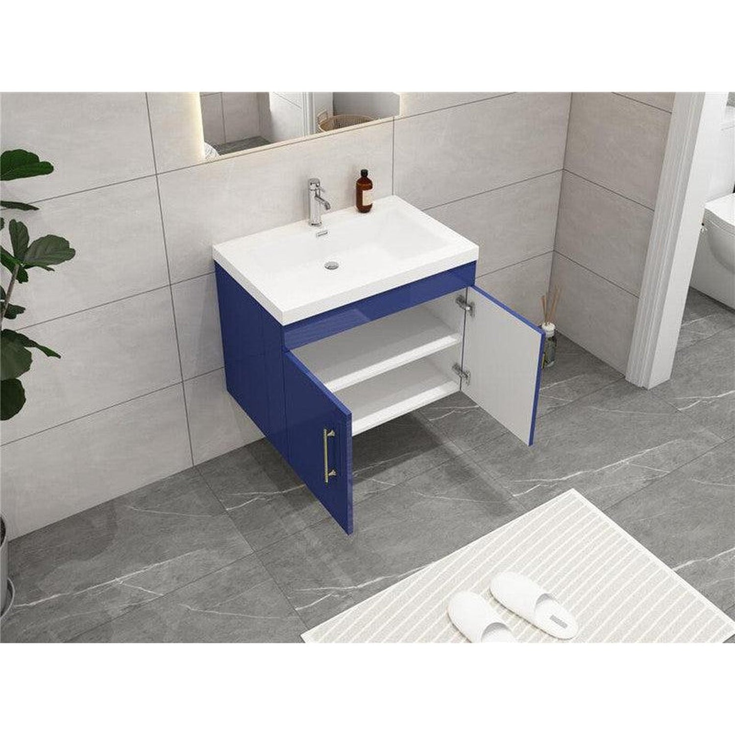 Elara 24&quot; High Gloss Night Blue Wall-Mounted Vanity With Single Reinforced White Acrylic Sink