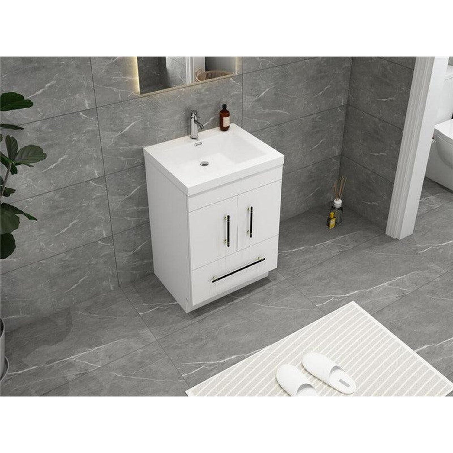 Elara 24&quot; High Gloss White Freestanding Vanity With Single Reinforced White Acrylic Sink