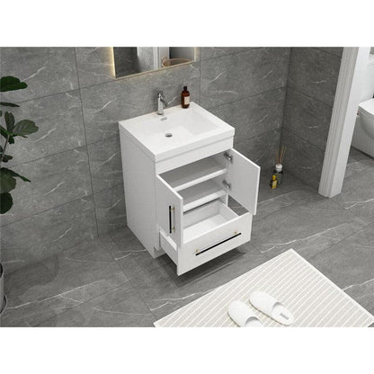 Elara 24&quot; High Gloss White Freestanding Vanity With Single Reinforced White Acrylic Sink