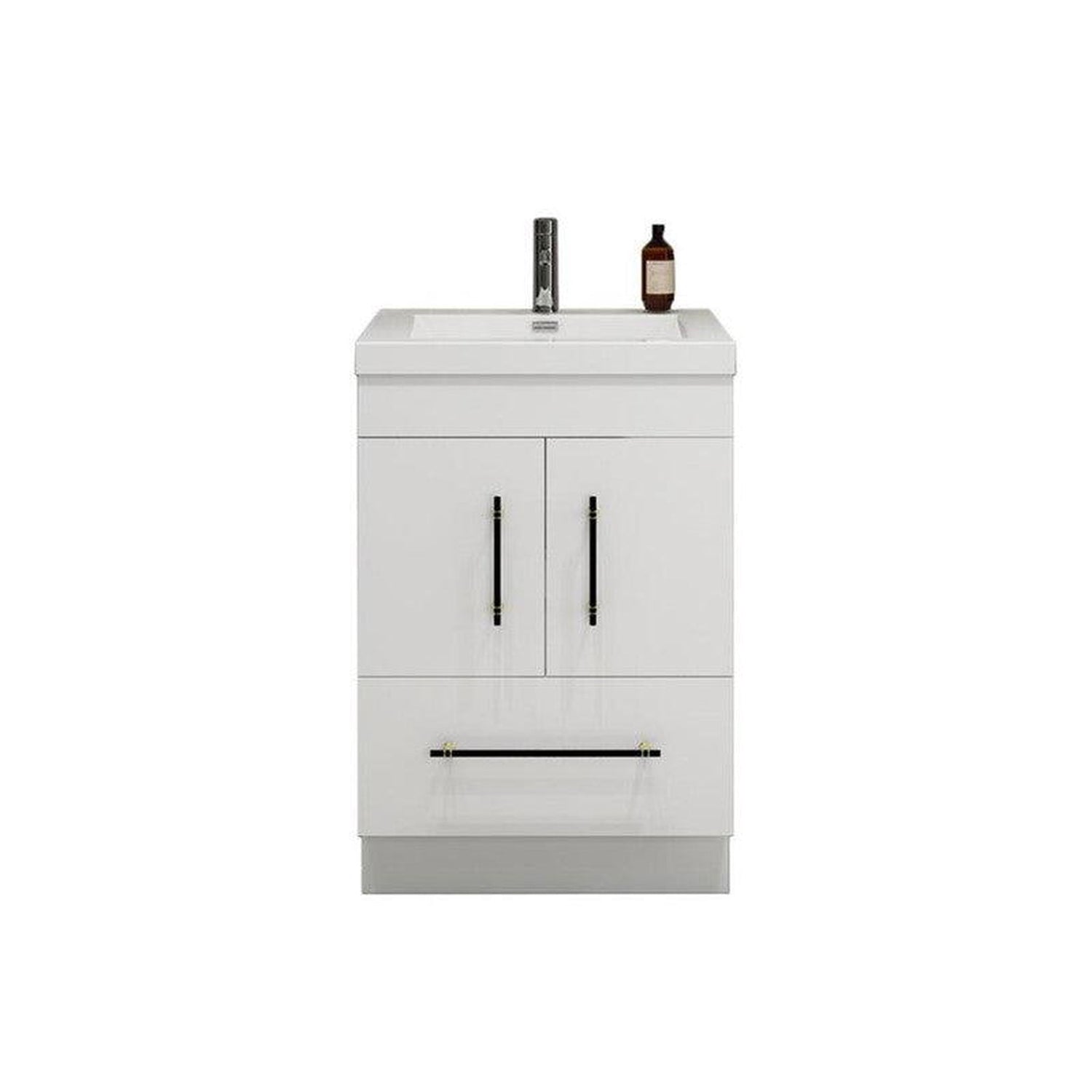 Elara 24&quot; High Gloss White Freestanding Vanity With Single Reinforced White Acrylic Sink