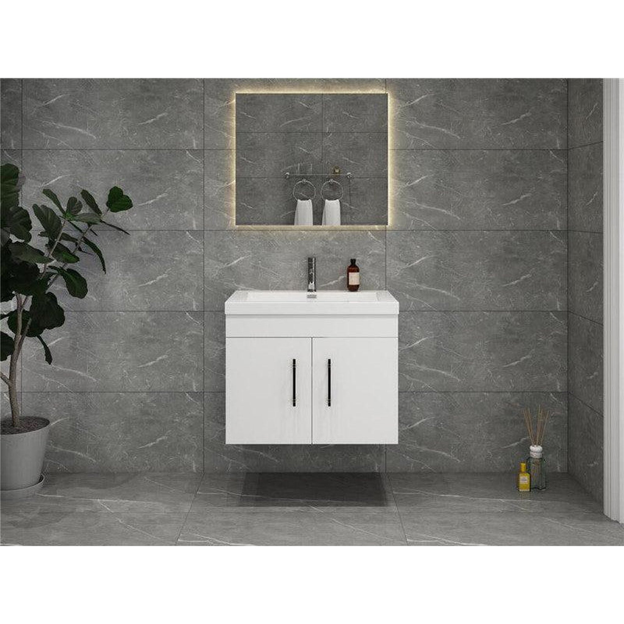 Elara 24&quot; High Gloss White Wall-Mounted Vanity With Single Reinforced White Acrylic Sink