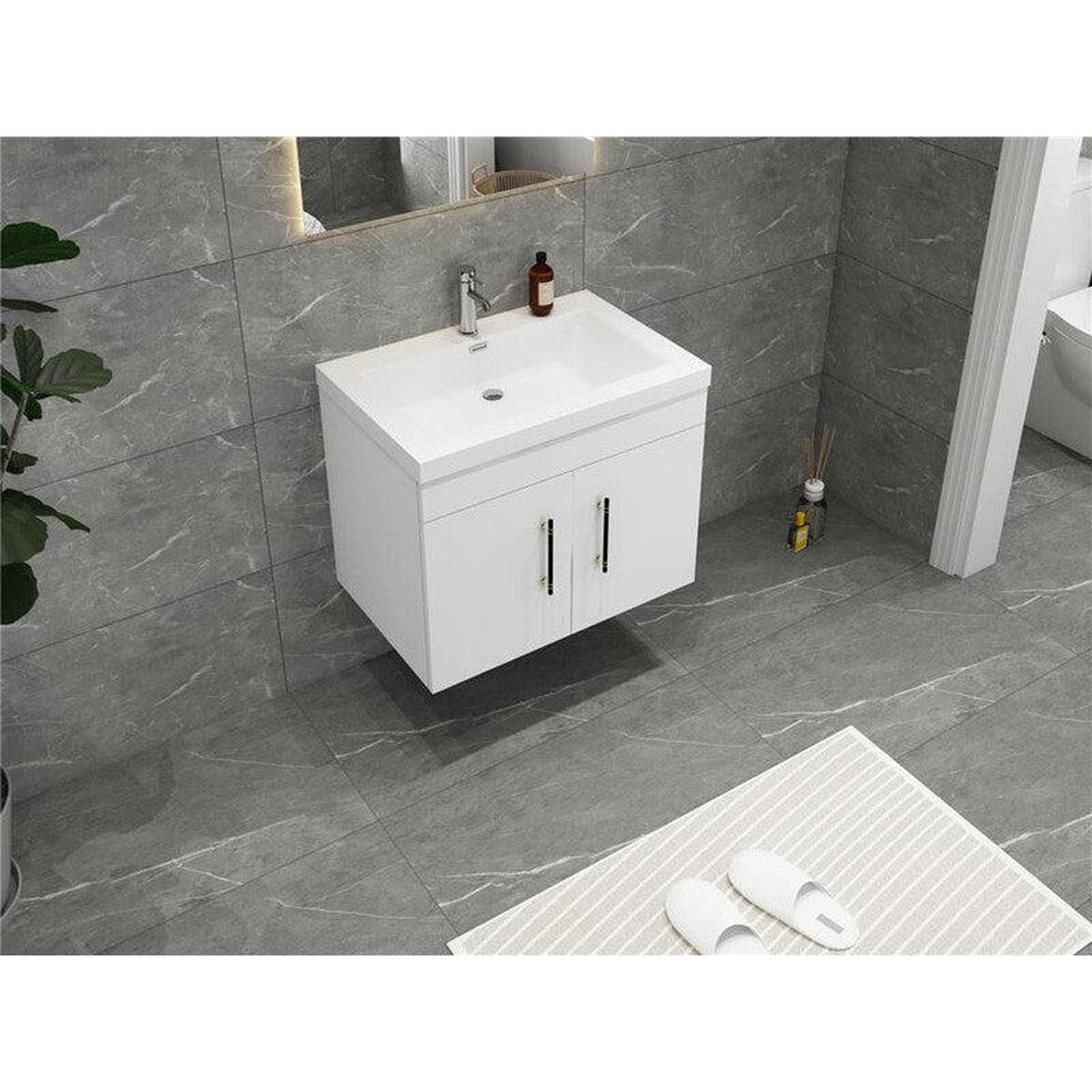 Elara 24&quot; High Gloss White Wall-Mounted Vanity With Single Reinforced White Acrylic Sink