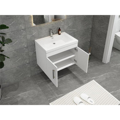 Elara 24&quot; High Gloss White Wall-Mounted Vanity With Single Reinforced White Acrylic Sink