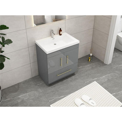 Elara 30&quot; High Gloss Gray Freestanding Vanity With Single Reinforced White Acrylic Sink