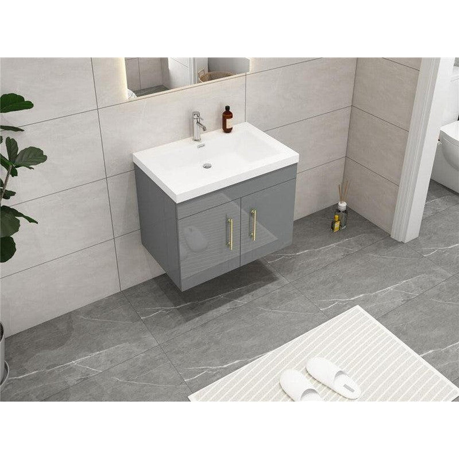 Elara 30&quot; High Gloss Gray Wall-Mounted Vanity With Single Reinforced White 16&quot; Acrylic Sink