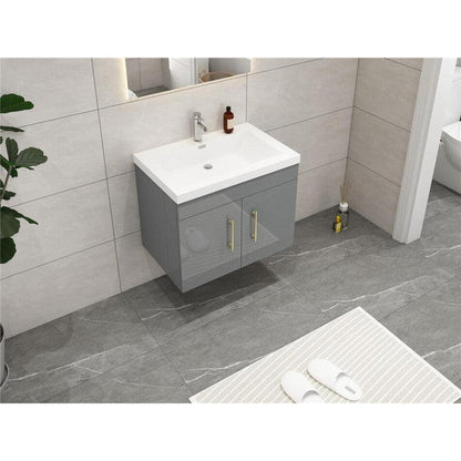 Elara 30&quot; High Gloss Gray Wall-Mounted Vanity With Single Reinforced White 16&quot; Acrylic Sink