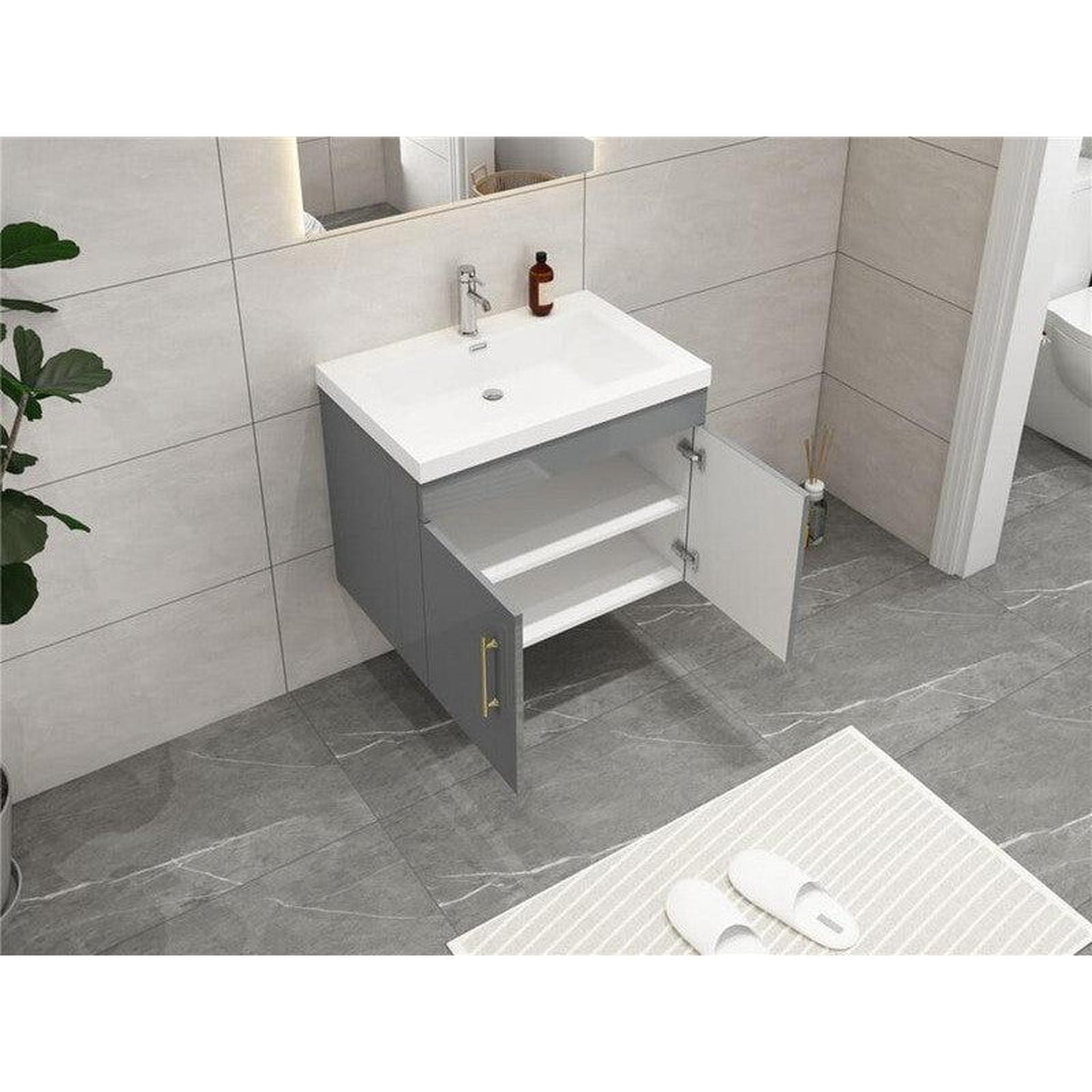 Elara 30&quot; High Gloss Gray Wall-Mounted Vanity With Single Reinforced White 16&quot; Acrylic Sink