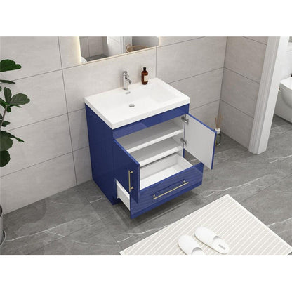 Elara 30&quot; High Gloss Night Blue Freestanding Vanity With Single Reinforced White Acrylic Sink