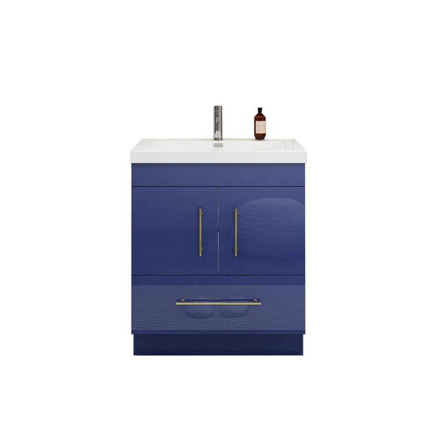 Elara 30&quot; High Gloss Night Blue Freestanding Vanity With Single Reinforced White Acrylic Sink