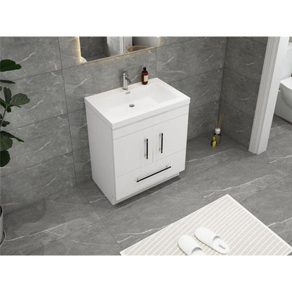 Elara 30&quot; High Gloss White Freestanding Vanity With Single Reinforced White Acrylic Sink