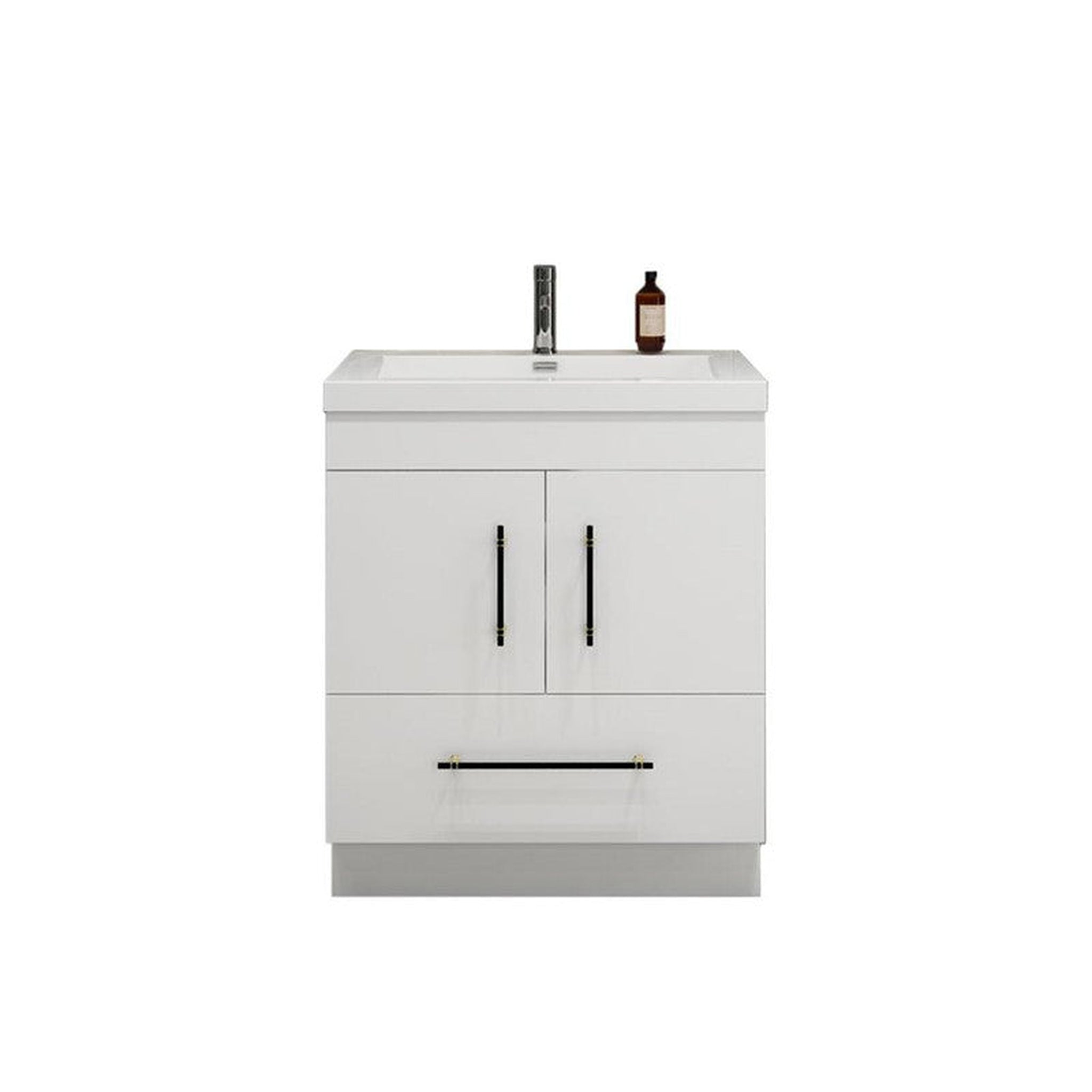 Elara 30&quot; High Gloss White Freestanding Vanity With Single Reinforced White Acrylic Sink