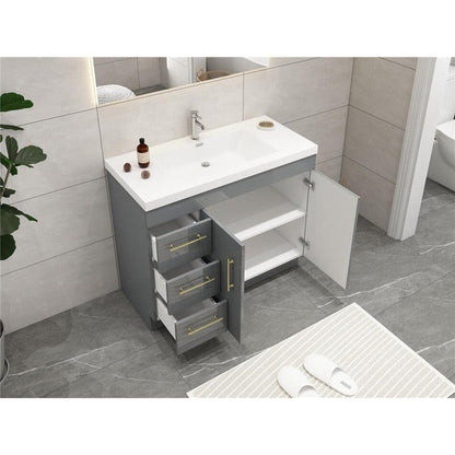 Elara 42&quot; High Gloss Gray Freestanding Vanity With Left Side Drawers and Single Reinforced White Acrylic Sink